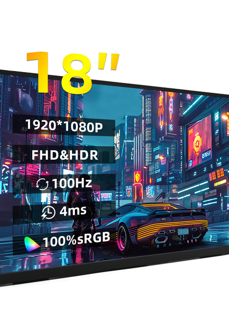 ZSUS 18-Inch 1080P 100Hz 100%sRGB Portable Monitor 16:9 HDR 350cd /M² For XBox PS4 / 5 Switch Cell Phone PC Loptop Extension - Riparo82