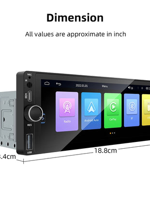 IPS 6.9 Inch 1Din Wired Carplay Android Auto Car Radio Multimedia Video MP5 Player Touch Screen Universal Autoradio Stereo - Riparo82