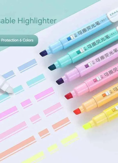 6pcs Erasable Highlighters Pastel Markers Dual Tip Fluorescent Pen for Art Drawing Doodling Marking School Office Stationery