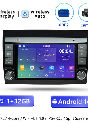 Wireless CarPlay Android 14 Car Radio for For Fiat/Bravo 2007 2008 2009 20102011 2012 AutoRadio Stereo GPS Navigation Multimedia Screen - Riparo82