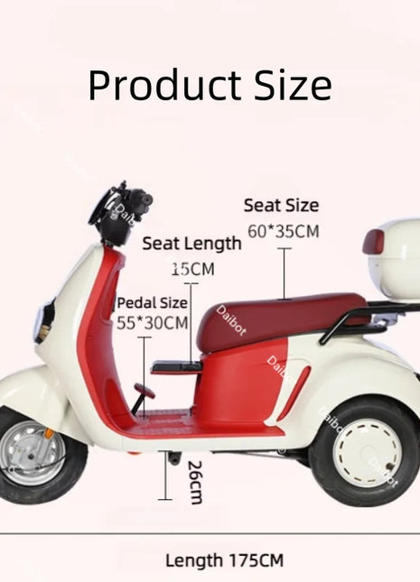 800W Pink/Grey/Red Adults 3 Wheel Electric Tricycle Small With Hidden Foldable Baby Seat/Parent Child Electric Scooter Fashion