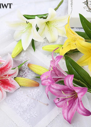 Artificial Lily Flower Real Looking 3D Printing Artificial Flowers Fake Flowers Flores for Wedding Home Garden Ornaments