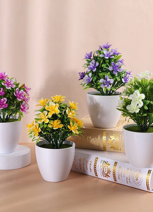 1pc Artificial Potted Plant Small Bonsai Flowers Pot Simulated Tree Ornaments Wedding Home Hotel Office Table Decor Fake Plants