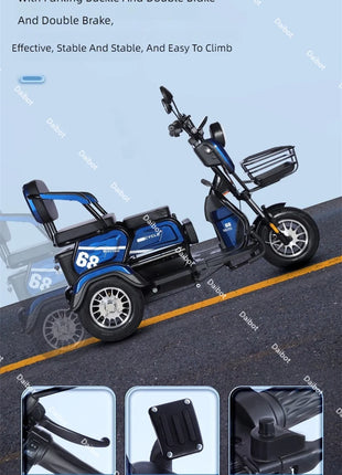 Adult Electric Tricycle Mini Passenger 3 Wheel Electric Scooter 3 Seats For Women Family 600W Powerful Senior Mobility Scooter