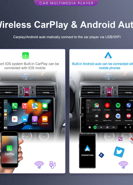 Podofo 10.4" Vertical Rotatable Screen Android Car Radio 1 Din 2+64G Wireless Carplay Android Auto GPS 1Din Multimedia Autoradio - Riparo82