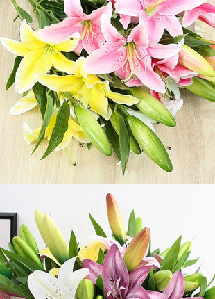 Artificial Lily Flower Real Looking 3D Printing Artificial Flowers Fake Flowers Flores for Wedding Home Garden Ornaments
