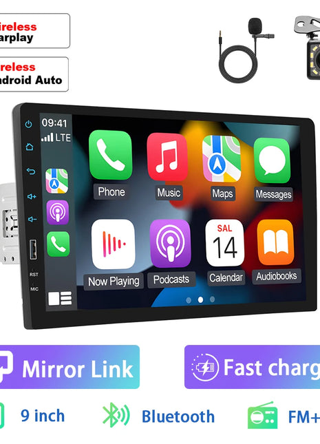 Hikity 9'' Car Stereo Radio 1 Din Carplay Android auto autoradio with Bluetooth FM Radio Receiver Support Mirror Link USB - Riparo82
