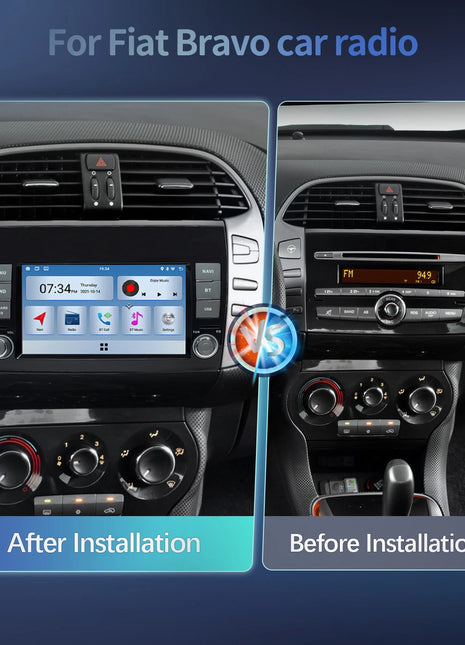 Wireless CarPlay Android 14 Car Radio for For Fiat/Bravo 2007 2008 2009 20102011 2012 AutoRadio Stereo GPS Navigation Multimedia Screen - Riparo82