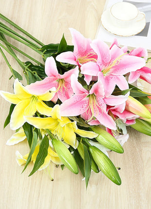 Real Looking 3D Printing Lily Branch  Artificial Flowers White Fake Flowers Flores for Wedding Home Garden Decoration
