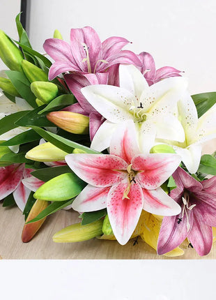 Artificial Lily Flower Real Looking 3D Printing Artificial Flowers Fake Flowers Flores for Wedding Home Garden Ornaments