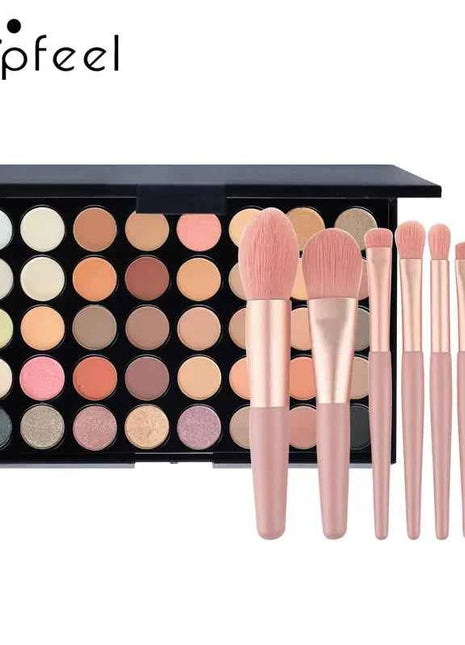 POPFEEL 40-Color Eyeshadow Palette with 8 Pink Eyeshadow Brushes – Long-Lasting, Highly Pigmented, Matte & Shimmer Combo.