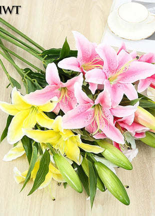 Artificial Lily Flower Real Looking 3D Printing Artificial Flowers Fake Flowers Flores for Wedding Home Garden Ornaments