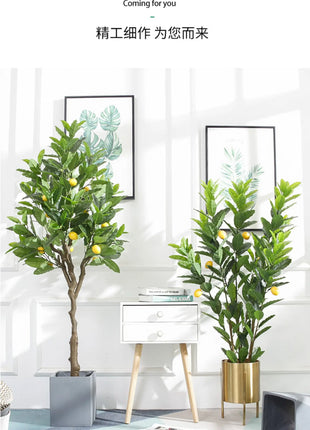 Simulation Green Plant Simulation Lemon Tree Pot Large Green Plant Bonsai Shopping Mall Restaurant Decoration on The Ground