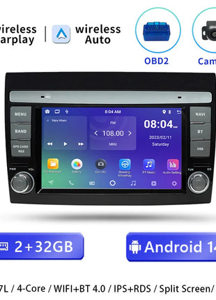 Wireless CarPlay Android 14 Car Radio for For Fiat/Bravo 2007 2008 2009 20102011 2012 AutoRadio Stereo GPS Navigation Multimedia Screen - Riparo82