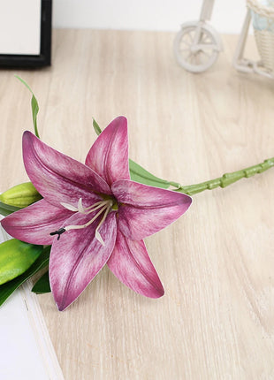 Real Looking 3D Printing Lily Branch  Artificial Flowers White Fake Flowers Flores for Wedding Home Garden Decoration