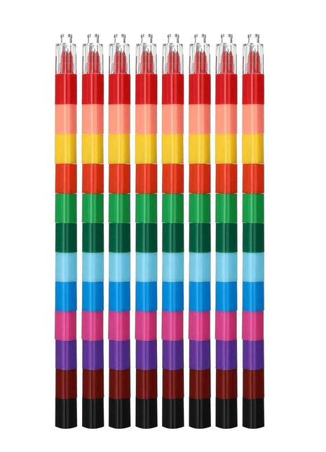 8 Pcs Stackable Crayons Stacking Buildable Crayons Colorful Stackable Crayons Party Favors DIY Rainbow Pencils, 12 Colors
