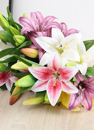 Real Looking 3D Printing Lily Branch  Artificial Flowers White Fake Flowers Flores for Wedding Home Garden Decoration