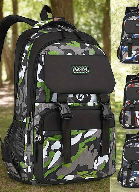 Zaino impermeabile con stampa a camuffamento, zaino da viaggio leggero, zaino da scuola, zaino da viaggio con tasca per tablet e tasche zippate multiple, zaino con cerniera per ragazze e ragazzi