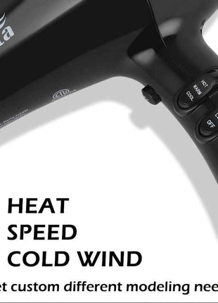 1875W Powerful Ionic Hair Dryer, 1pc Professional Salon Hair Dryer, Black/Black-Red, 2 Speed/3 Heat Settings, Negative Ion Fast Drying with Ion Conditioning