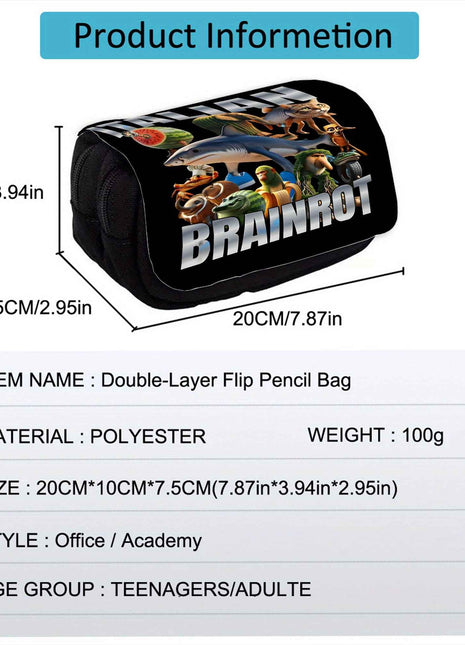 ITALIAN BRAINROT Stampa Grande Capacità Astuccio per Matite - Durevole Nero Oxford Tela con Design a Cerniera Multi-Livello, Chiusura a Cerniera e Illustrazioni Vibranti di Cibo Italiano per Borsa di Stoccaggio Creativa, Astuccio per Matite, Accessorio di