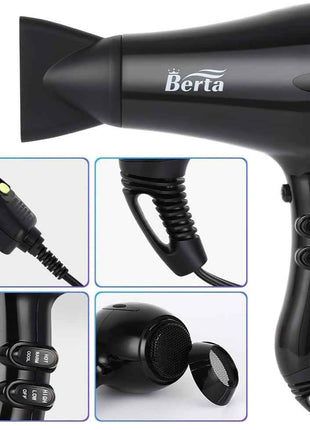 1875W Powerful Ionic Hair Dryer, 1pc Professional Salon Hair Dryer, Black/Black-Red, 2 Speed/3 Heat Settings, Negative Ion Fast Drying with Ion Conditioning