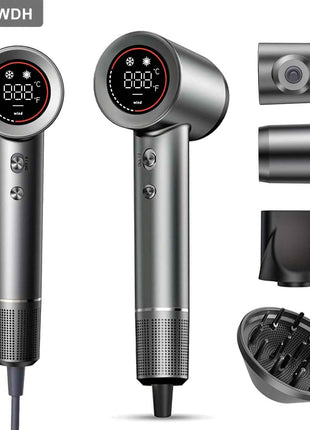 The Perfect Gift For SDKWDH Christmas! Digital Screen Hair Dryer - Negative Ions. 150000 RPM Motor, Fast, Quiet And Dry. Hd Display. Diffuser, Nozzle. Five Temperatures, Two Speeds. Compact, Smart. SMP-JYCFJ-1