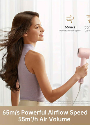 Dreame Hair Dryer Gleam, Fast Hair Drying, Lightweight Design, 0.73lbs, 200 Million Negative Ions For Smooth Hair, Temperature And Air Flow Control, Portable, Pink