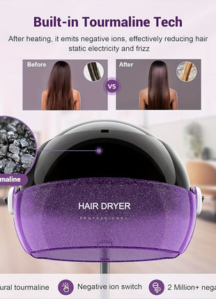 1875W Professional Ionic Hooded Hair Dryer - Fast Drying, Salon-Quality Results, Reduce Frizz and Damage, Advanced Ionic Technology, Cool Shot Button, Concentrator Attachment, Lightweight and Portable Design for Easy Styling - Riparo82