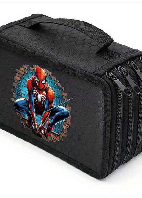 1pc Spider-Man 4-Layer Canvas Pen Bag - Tessuto Oxford Resistente, Portatile Art Storage per Pittura, Schizzi e Matite Colorate, Regalo Ideale per Amici e Famiglia, Art Supplies Storage | Design Spiderman | Chiusura Resistente con Cerniera, Custodia per M