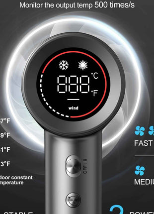 The Perfect Gift For SDKWDH Christmas! Digital Screen Hair Dryer - Negative Ions. 150000 RPM Motor, Fast, Quiet And Dry. Hd Display. Diffuser, Nozzle. Five Temperatures, Two Speeds. Compact, Smart. SMP-JYCFJ-1