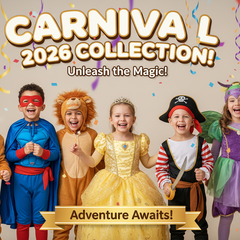 Bambini felici in costumi di Carnevale 2026, tra coriandoli e palloncini colorati, collezione riparo82
