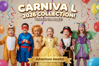 Bambini felici in costumi di Carnevale 2026, tra coriandoli e palloncini colorati, collezione riparo82