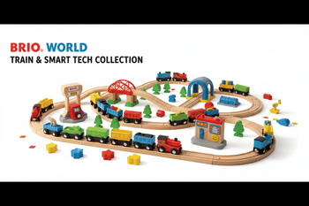Set treno giocattolo Brio World in legno con rotaie, stazione e accessori colorati, riparo82