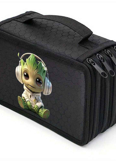 1pc Groot 4-Layer Canvas Pen Bag - Portatile Art Storage per pittura, schizzi e colori, tessuto Oxford resistente con più scomparti, regalo perfetto per amici e familiari, organizzatore di forniture artistiche | Design giocoso | Chiusura resistente con ce
