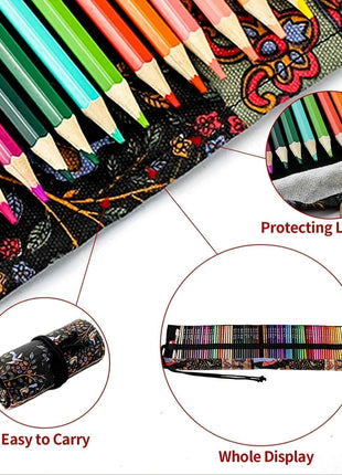 Kit di 72 Matite Colorate con Custodia in Tela Arrotolabile per Libri da Colorare, Disegno e Strumenti Artistici