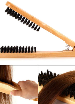 Double-Sided Professional Hairdressing Comb with Wooden Anti-Static Handle and Hair Straightener Tool