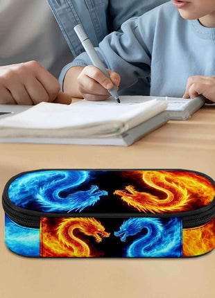 Portapenne Dual Dragons - Design Drago di Fuoco e Ghiaccio con Scomparto a Cerniera, Astuccio Resistente per Materiale Scolastico, Viaggi, Ragazze e Ragazzi Adolescenti