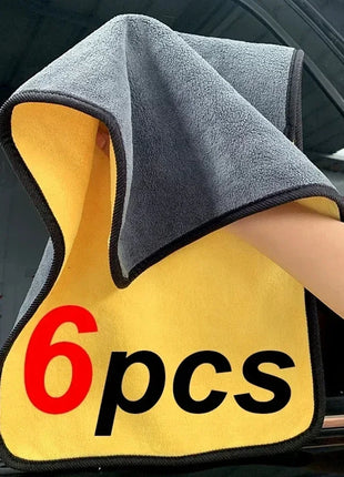 1/2/6pcs Microfiber Cleaning Towel Thicken Soft Drying Cloth Car Body Washing Towels Double Layer Clean Rags Car Accessories - Riparo82