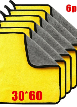 1/2/6pcs Microfiber Cleaning Towel Thicken Soft Drying Cloth Car Body Washing Towels Double Layer Clean Rags Car Accessories - Riparo82