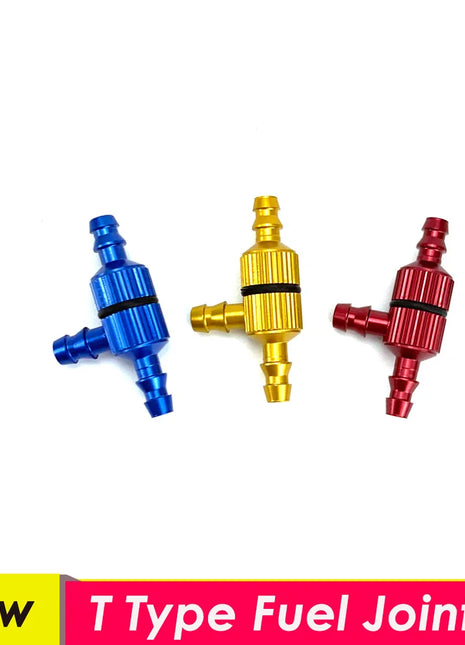 1/2PCS Aluminum T Type Tee 3 Way Fuel Pipe Nozzle Hose Valve Joiner with Filter Filling for Gas/ Nitro RC Car Airplane - Riparo82