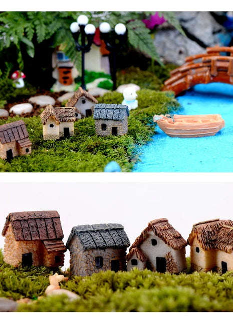 10Pcs Mini Small House Figurine Resin Craft Diy Home Decor Miniature Fairy Garden Decoration Accessories Modern Building Statue - Riparo82