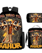 3 pezzi set di zaino stampato stile italiano Tung Tung Sahu, grande capacità per la scuola, borsa a tracolla e astuccio per matite