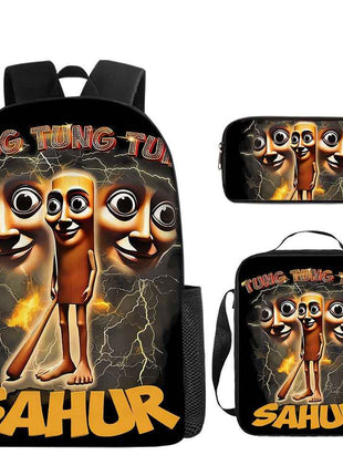 3 pezzi set di zaino stampato stile italiano Tung Tung Sahu, grande capacità per la scuola, borsa a tracolla e astuccio per matite