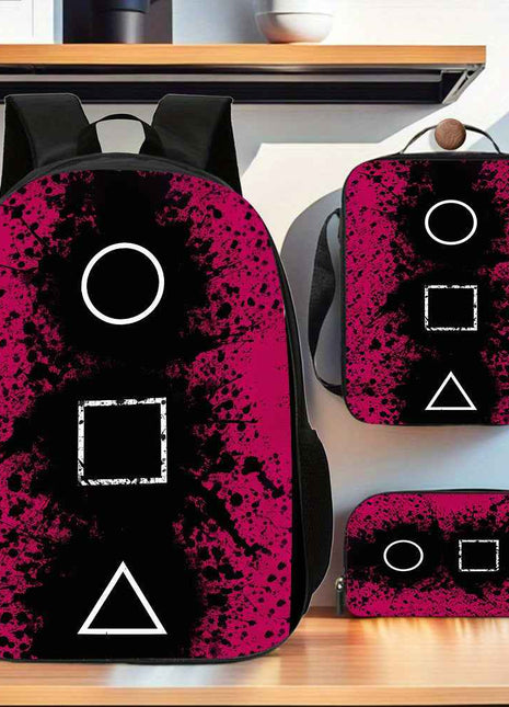 Set di 3 zaini per giochi emozionanti, zaino a grande capacità con cartoni animati, 1*borsa per il pranzo, 1*penne, perfetto per regali di vacanza o compleanno, per la quotidiana andata e ritorno al lavoro