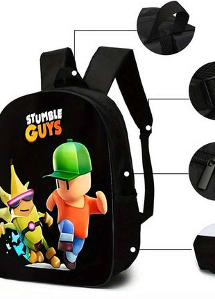 Stumble Guys Set di 3 Pezzi Zaino alla Moda, Borsa Pranzo e Astuccio per Matite con Spallacci Regolabili e Borsetta con Cerniera a Grande Capacità, Set Perfetto per lo Scuola e Viaggi