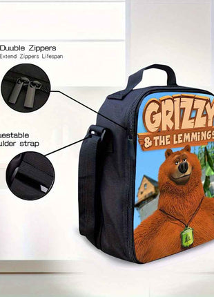 Grizzy e i Lemmings Set di 3 Pezzi Zaino alla Moda, Borsa Pranzo e Astuccio con Spalline Regolabili e Borsetta a Zip Grande Capacità, Completo Ideale per Scuola e Viaggi