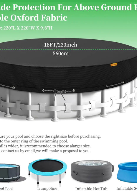 18Ft Round Pool Cover,Heavy Duty Waterproof Round Pool Covers for Above Ground Pools with Ground Nails and Windproof Ropes,Incre - Riparo82
