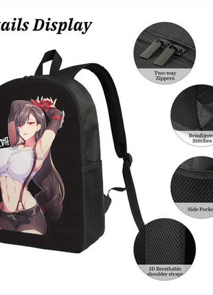 Set di tre pezzi con personaggio di anime con occhi rossi, leggero e resistente, stile cartone animato carino include zaino, borsa pranzo e astuccio per matite in un set regalo di Natale, adatto per i viaggi quotidiani, per adolescenti