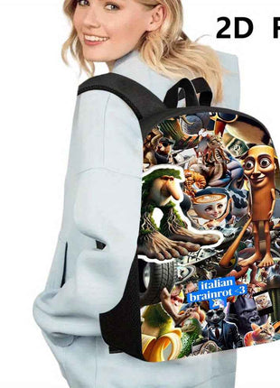 3pezzo Italian Brainrot 3 Set di zaini tematici - Zaino casual di grande capacità, borsa per matite e scatola per il pranzo con cinghie regolabili per le spalle, resistente e elegante per viaggi, pendolarismo, vacanze, ritorno a scuola, zaino per viaggi,