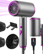 Professional Ionic Hair Dryer Blow Dryer with Diffuser and Concentrator and Hanging rack for Curly Hair Negative Ions Dryer with Ceramic Technology Nozzle for Fast Drying as Salon Light and Quiet, Folding Travel